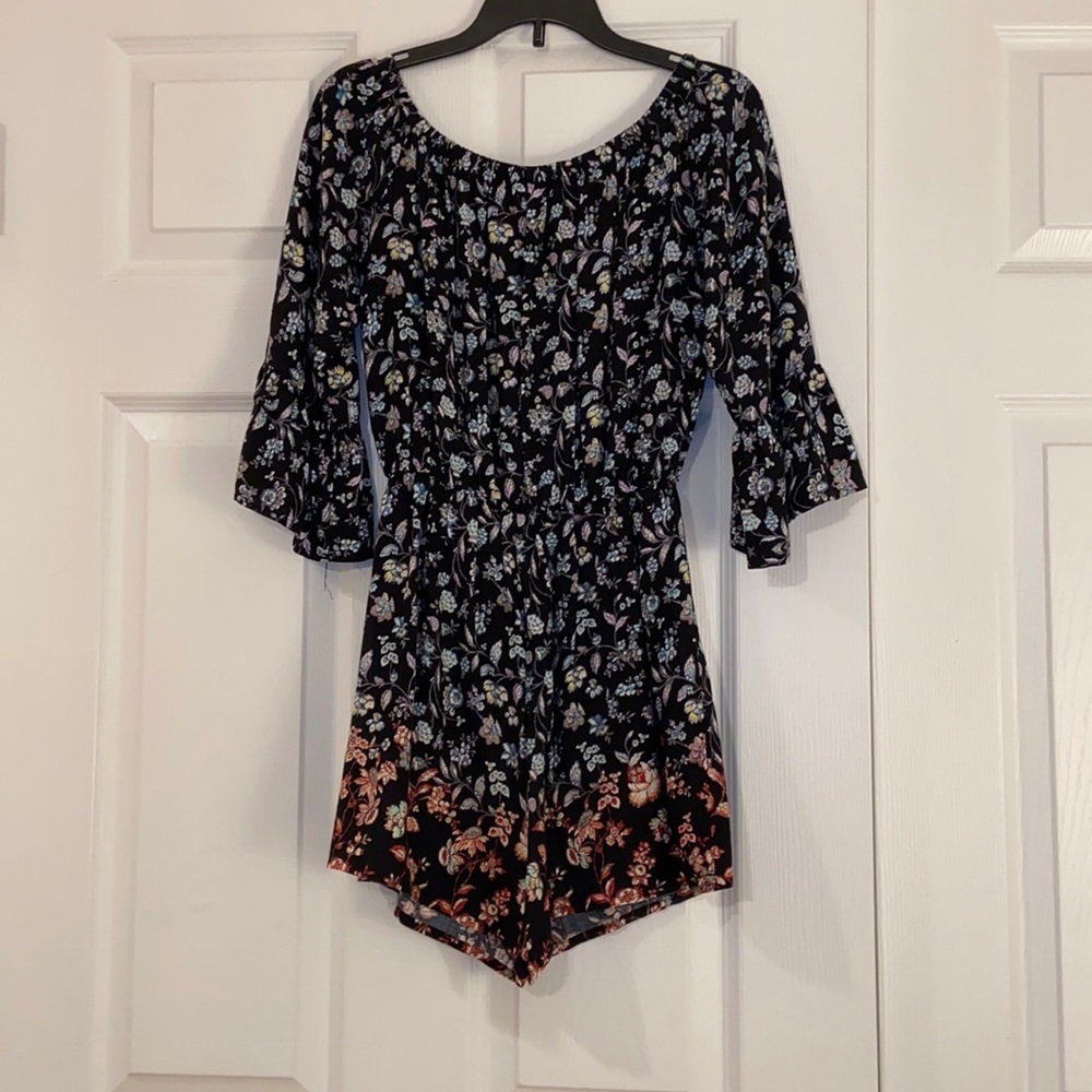 Aqua floral romper